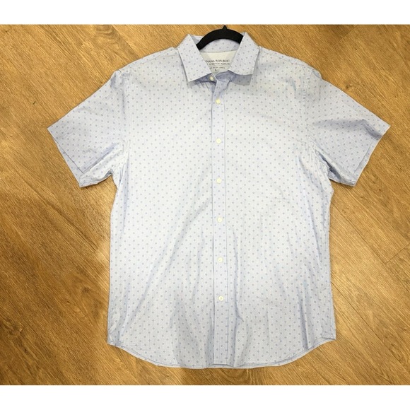 Banana Republic Men's Large Luxe Stretch Poplin Polo Shirt Blue Geometric‎ Slim - Picture 1 of 4